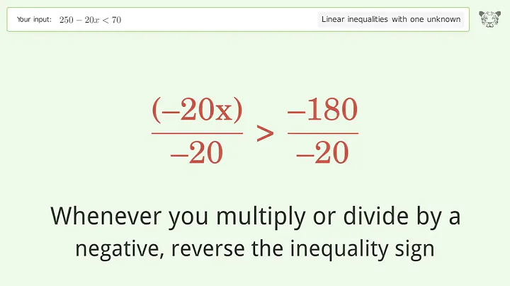 Solving Linear Inequalities: 250-20x is Smaller Than 70