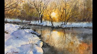 Watercolor painting landscape tutorial