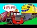 Big Red Transport Truck in Trouble w/ Train! Red Car in Danger Underwater! Wrong Cars for Kids