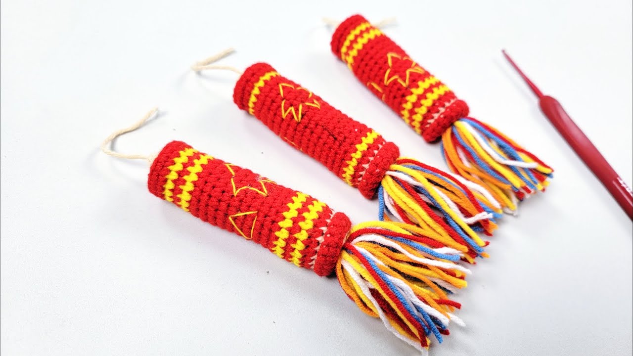 Festive Firecracker Crochet – Chinese New Year Hanging Charm for