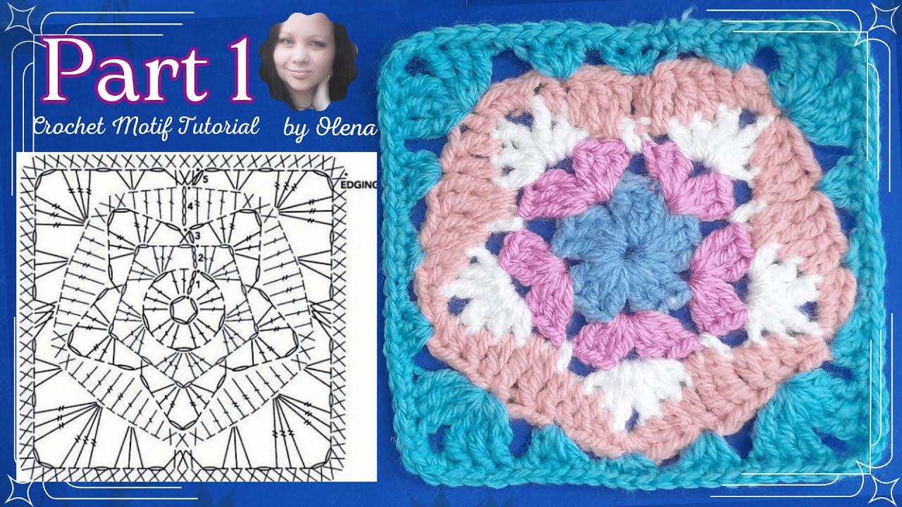 CROCHET PATTERN - 75: Five-Ponted Star center crochet square motif - PART 1, 6 rows