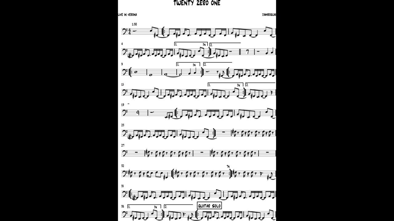 Jamiroquai - TWENTY ZERO ONE Bass guitar (notes, cover, tutorial, how ...