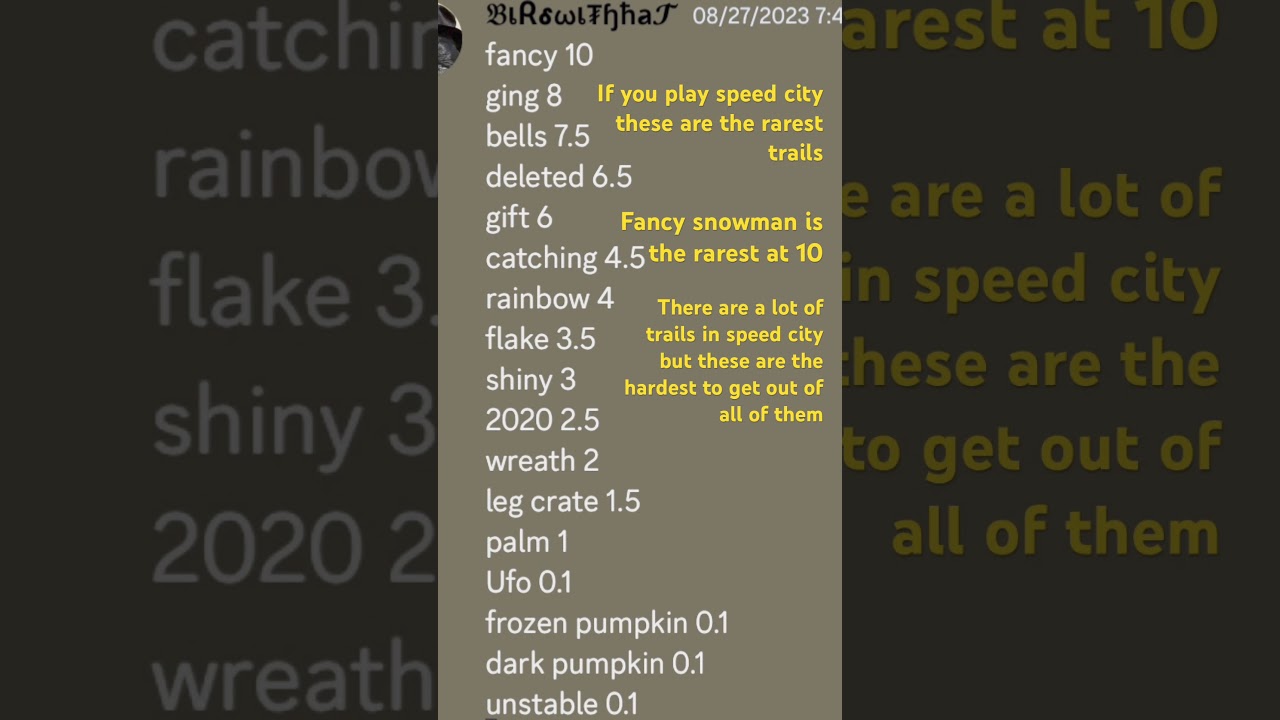 Speed city trail values 