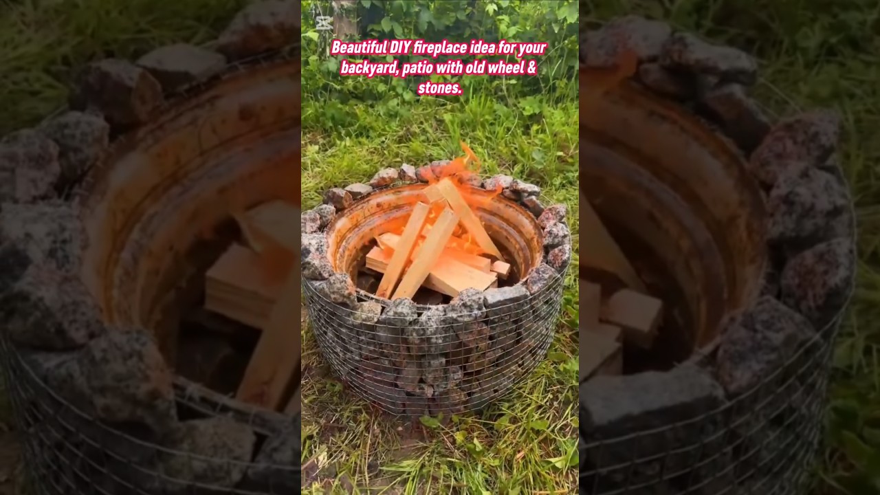DIY Backyard Fire Pit: Old Wheel & Stones Project 