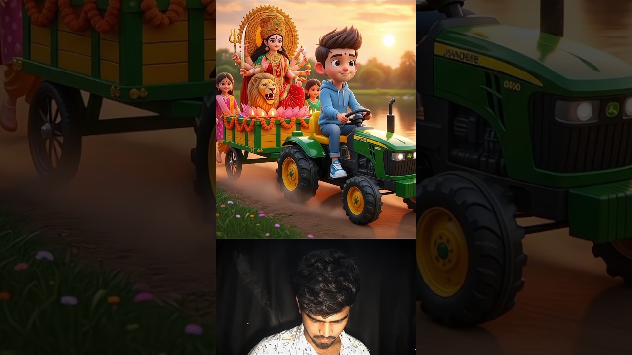 ⭐ "Little Boy’s Tractor Ride for Goddess Durga Visarjan 🙏✨"
