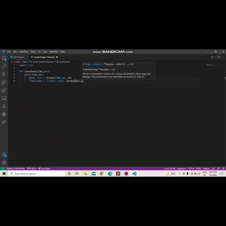 Count Down Timer In Python || How To Make Countdown Timer Using Python ...