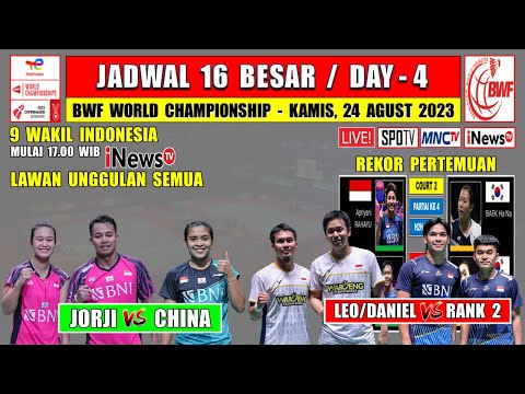 Jadwal BWF World Championship 2023 Hari Ini Day 4 Live INEWS TV ~ JORJI vs CHINA ~ 9 Wakil INDONESIA