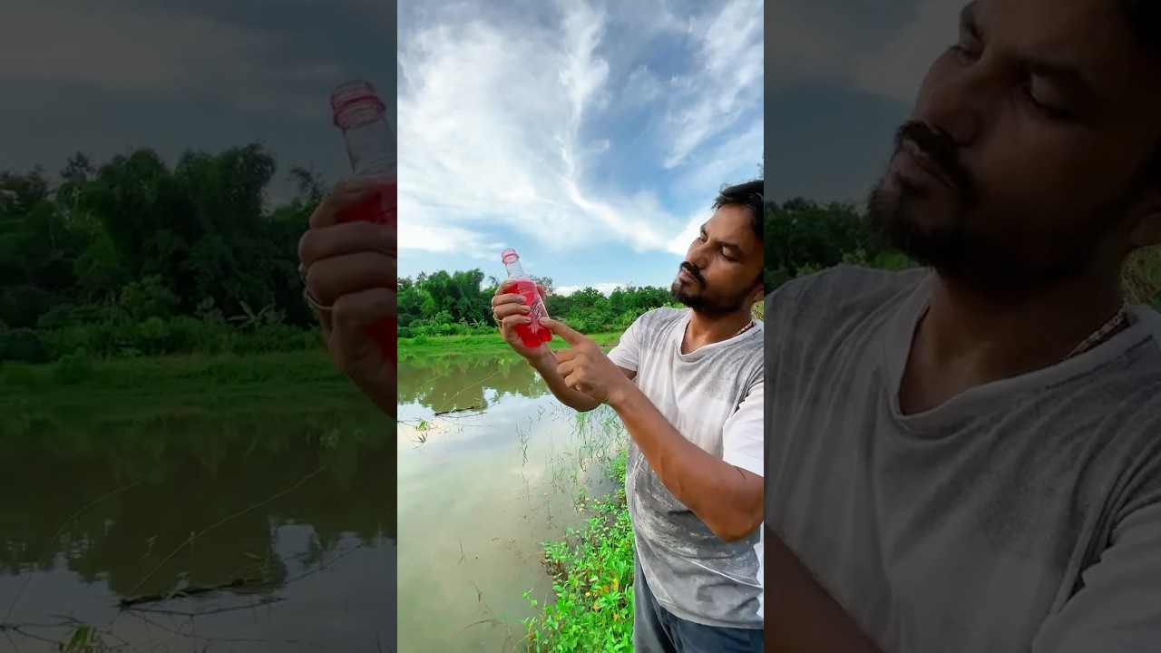 The village fishermen is catching fish using hook  