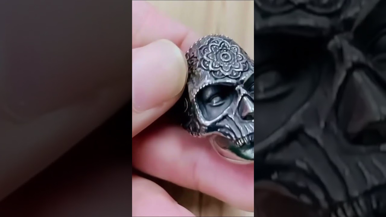Men mandala flower skull face ring Stavfashion 