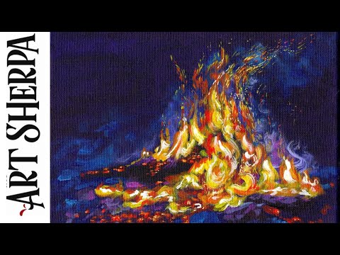 Learn to paint Acrylic Twilight Campfire  Tutorial Step by Step