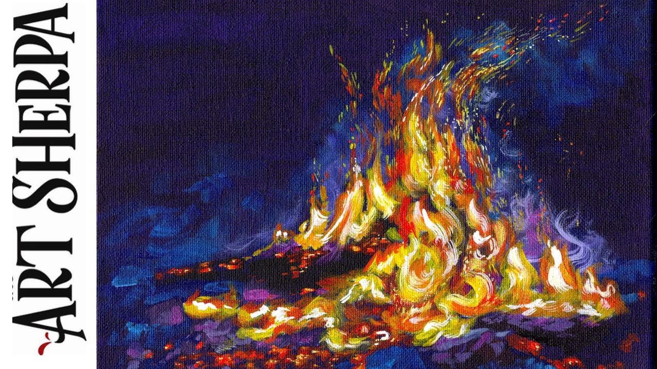 How to paint A vibrant glowing Campfire at night Tutorial Step by Step