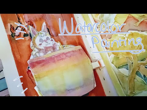 水彩壁絵watercolor“The Chilling Bunny Bunny” 水彩壁絵watercolor“The Chilling Bunny Bunny