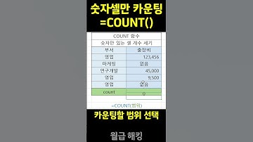 셀 개수 세기1 COUNT(기초함수편) #excel #shorts