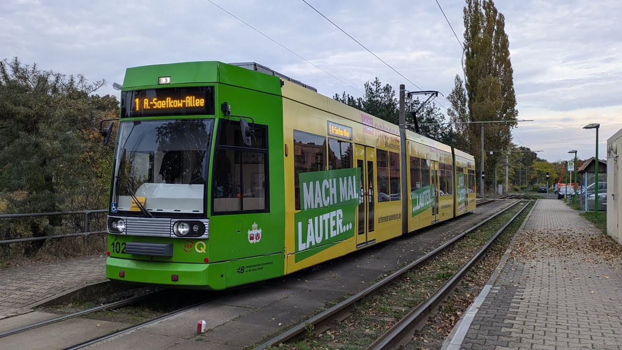 Straßenbahn Brandenburg a d Havel|Mitfahrt im MGT6D auf der 1 von Anton-Saefko-A bis Hauptbahnhof