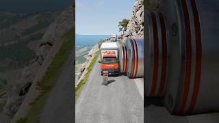 Cars & Ambulance Van vs Giant Pit Bollards Crash - BeamNG.Drive screenshot 2
