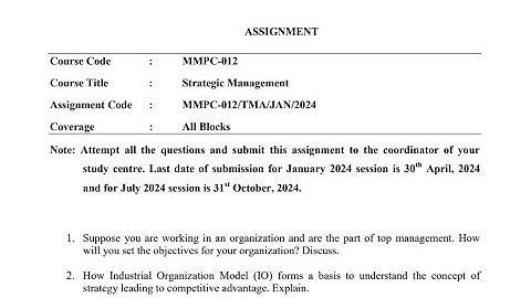 IGNOU MMPC-012 Solved Assignment Jan 2024 | July 2024 [FREE] | MBA | Strategic Management