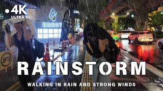 [4K UHD] Walking through a Rainstorm in Bangkok | Heavy Rain and Strong Winds