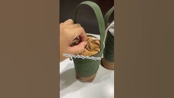 Túi vải canvas Nâu đất Xanh rêu hình trụ đựng bình, ly, chai nước kèm quai xách tiện lợi