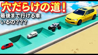 【BeamNG】道は穴だらけ！これ本当にクリア可能？最後まで走りきれば最強！日本パトカー、超巨大車、ラジコンカー、モンスタートラック全員参戦！逆向きのスピードバンプ！車がリアルに壊れるゲーム【ほぅ】