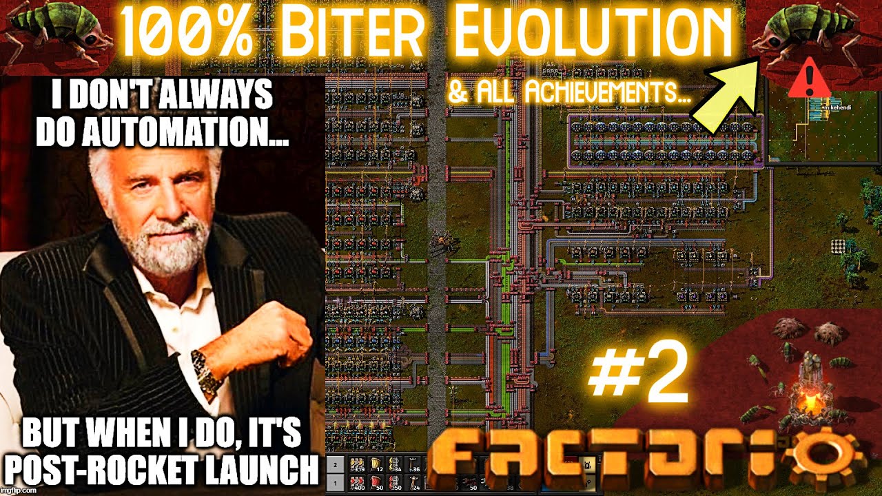 SCIENTIFICALLY CORRECT // Factorio ALL ACHIEVEMENTS but I started with 100% Biter Evolution... #2