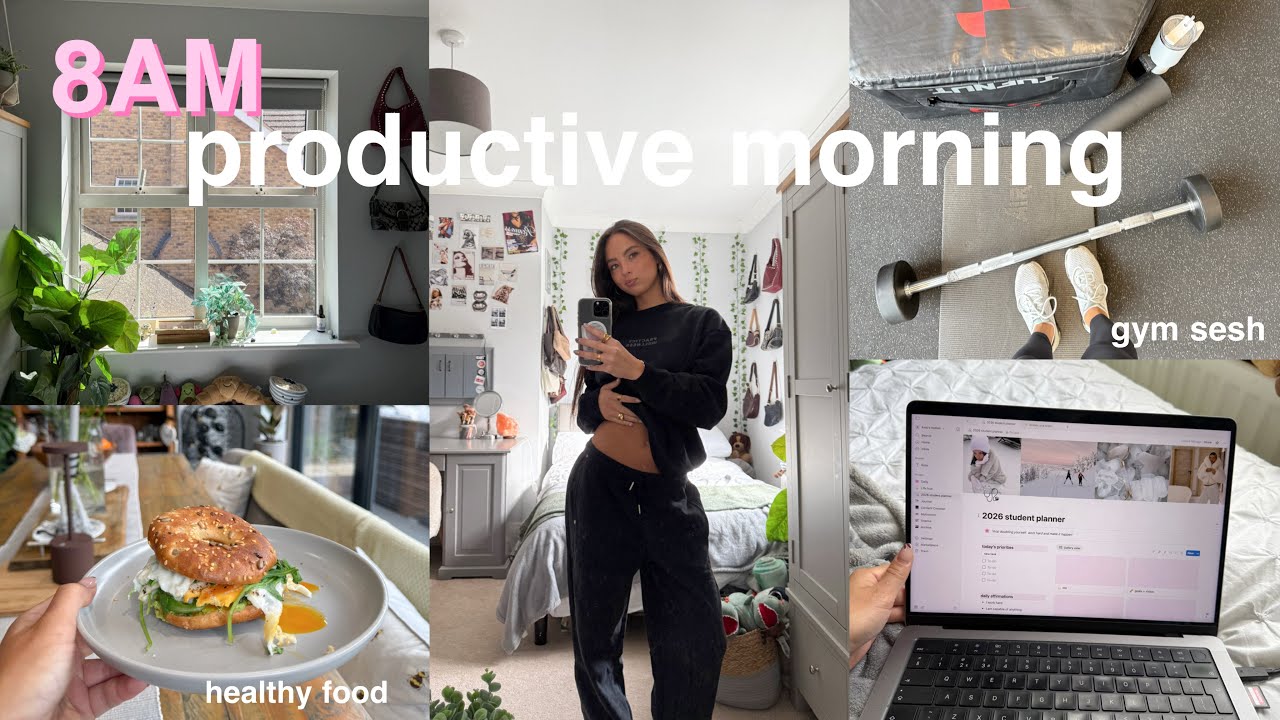 8AM productive and healthy morning routine | gym, breakfast & grwm 🌱