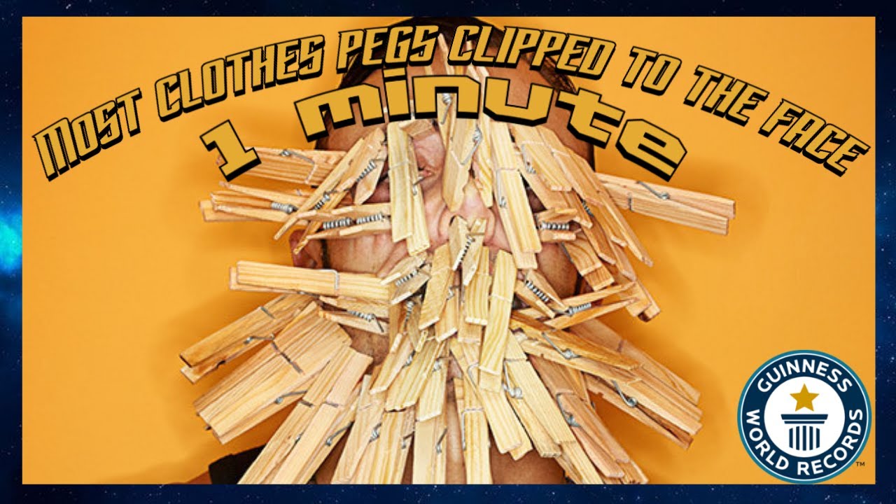 Most clothes pegs clipped to the face in one minute YouTube