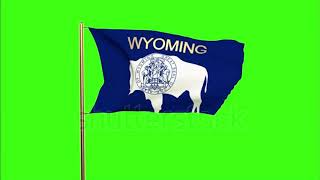 4K wyoming flag with title waving in the wind. Looping sun rises style. Animation loop Stock video