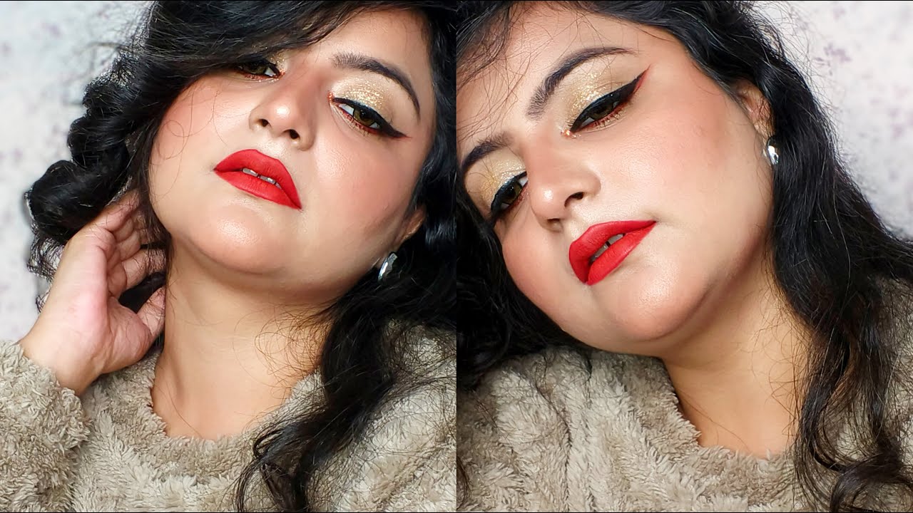 Everyday glam beige glitter with red liner easy eye look!🍒🍓@manjeeteyelookseries134 