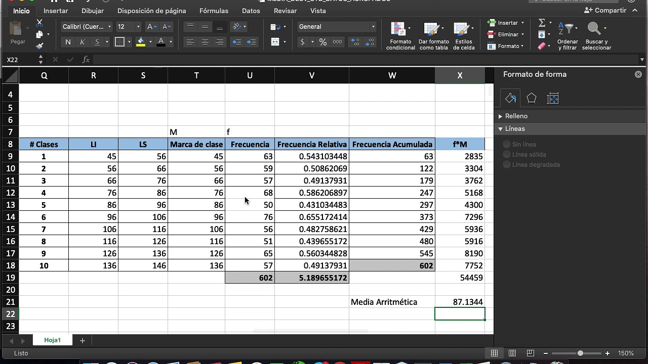 Cálculo de media aritmética de datos agrupados con excel - YouTube