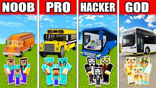 Minecraft: FAMILY MODERN BUS STATION BUILD CHALLENGE - NOOB vs PRO vs HACKER vs GOD in Minecraft