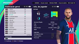 PES 2021 - TODOS OS JOGADORES BOLA PRETA, OVERALL, FACES NEYMAR, RONALDO, MESSI, IBRAHIMOVIC E TODOS