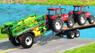 Truck Transportation Farming Trailer Tractor Rescue - Cars vs Deep Water - BeamNG.drive screenshot 5