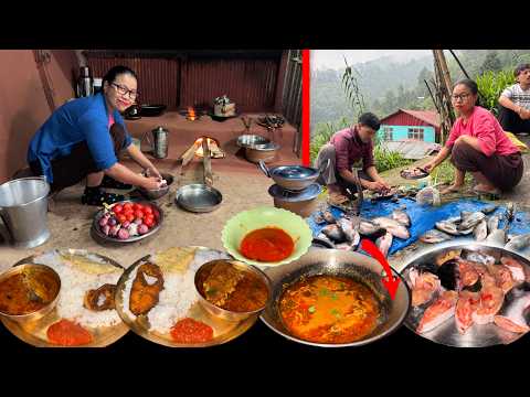 Fish Curry Recipe with Rice Cooking and Eating || Village Style Fish Cooking || Village Life Cooking