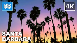 [4K] Sunset Walk from Santa Barbara Harbor to Stearns Wharf in California USA Travel Guide 🎧