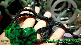 Đồng điếu ngọc Jadeite loại AAA VIP màu sơn thuỷ tết dây đeo phong cách