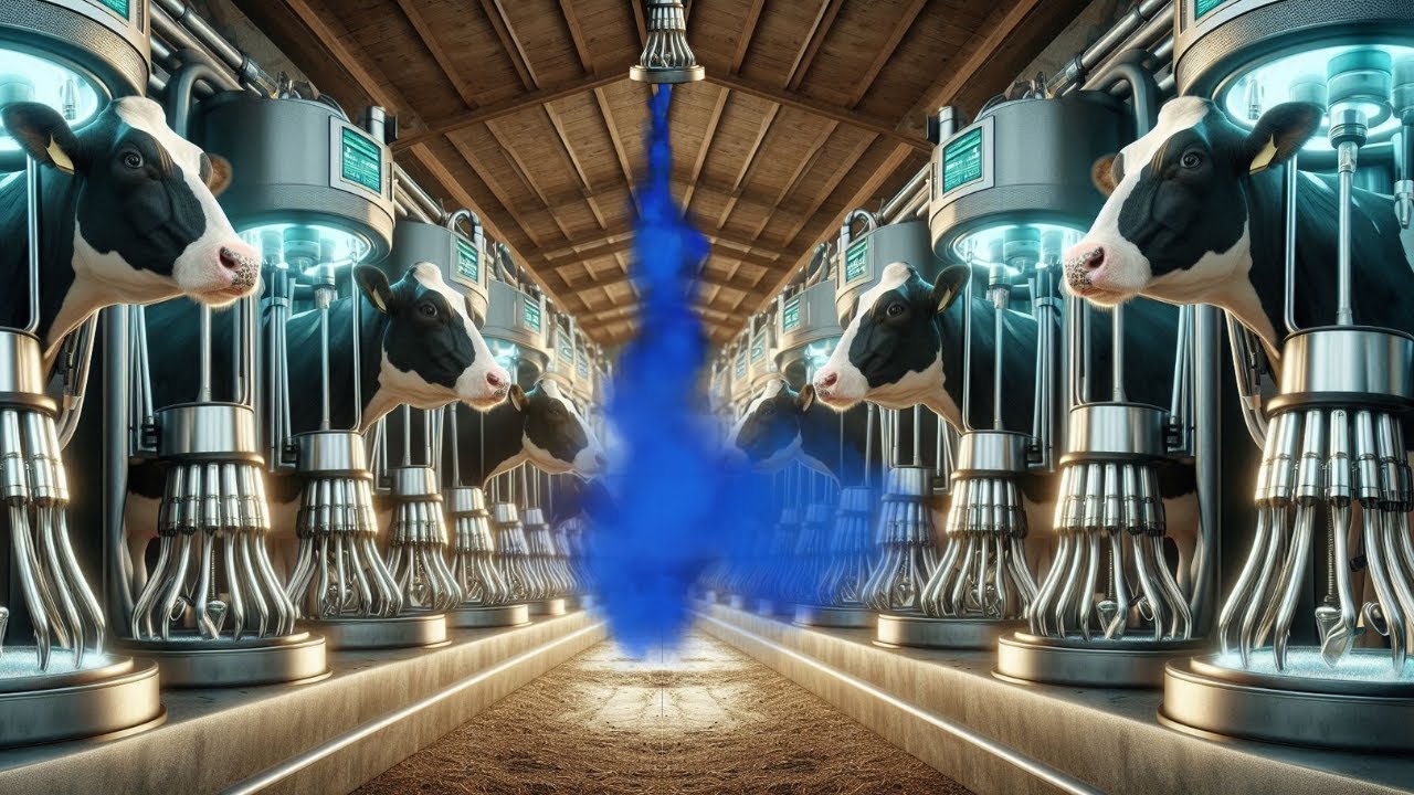Ultima tecnología 2024 moderna y automática en la cría de vacas:  alimentación, limpieza y ordeño