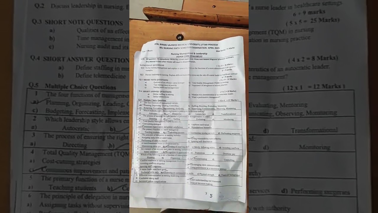 paper nursing management (atal Bihari Vajpayee)