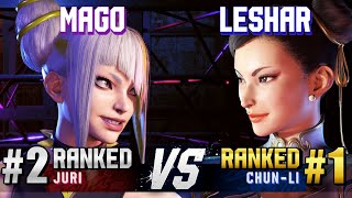SF6 ▰ MAGO (#2 Ranked Juri) vs LESHAR (#1 Ranked Chun-Li) ▰ High Level Gameplay