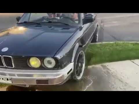 Kid bmw drift fail destroys oil tank of the car