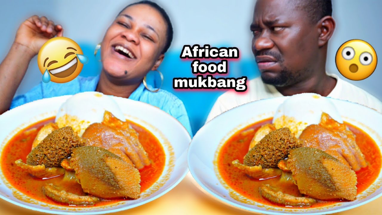 LAUGHING UNCONTROLLABLE MUKPRANK ON HUSBAND |RICE BALL WITH PEANUT SOUP MUKBANG|AFRICAN FOOD MUKBANG