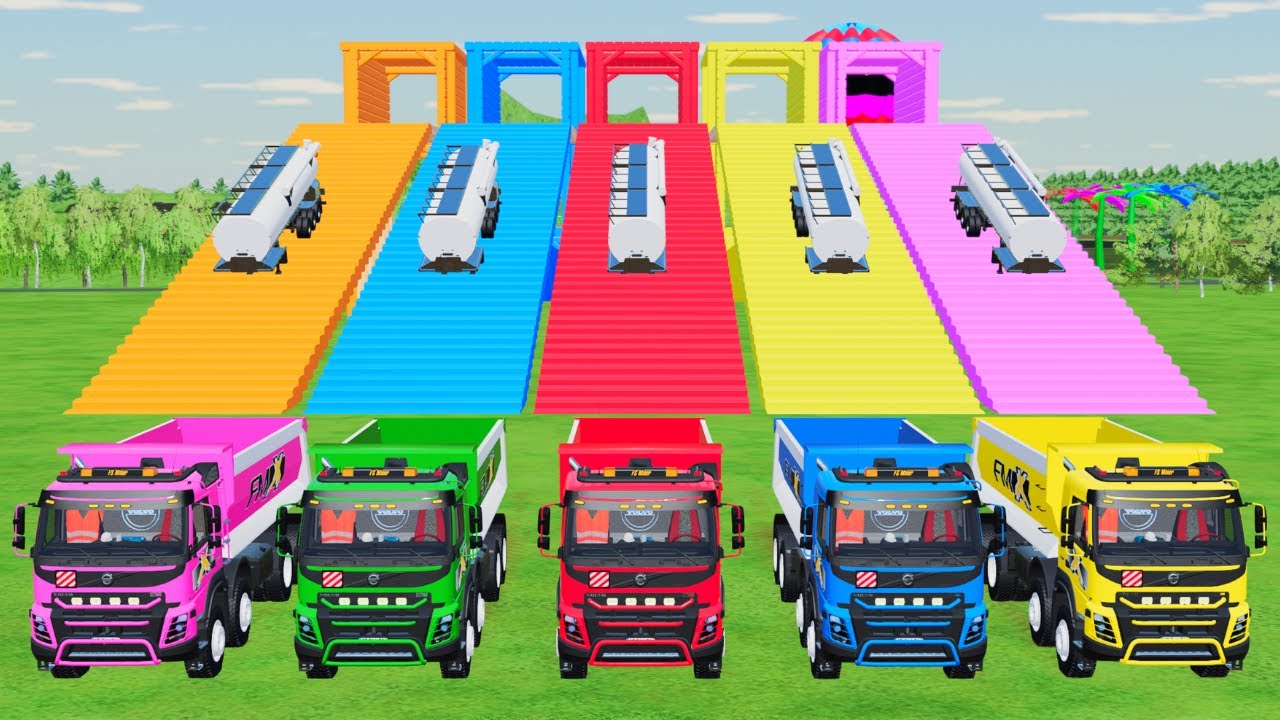Garage with Colors - ALL MIXER TRUCK WITH DOUBLE FLATBED TRAILER, DUMP TRUCK, SCANIA - FS22 #46