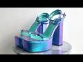 NA : KD Iridescent Purple &amp; Blue Snake Texture Square Blocky Platform  Sandals