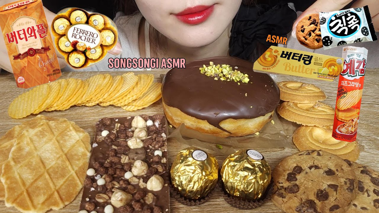 ASMR Chocolate Donut,Korean Snacks,Chocolate Eating Sounds/ 두바이초코도넛,초콜릿,한국과자