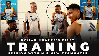 Kylian Mbappe’s first training session with his new Real Madrid teammates