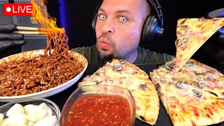 🔴LIVE - MUKBANG Black Bean 🔥 Fire Noodles & 🍕 Pizza ASMR 🎧