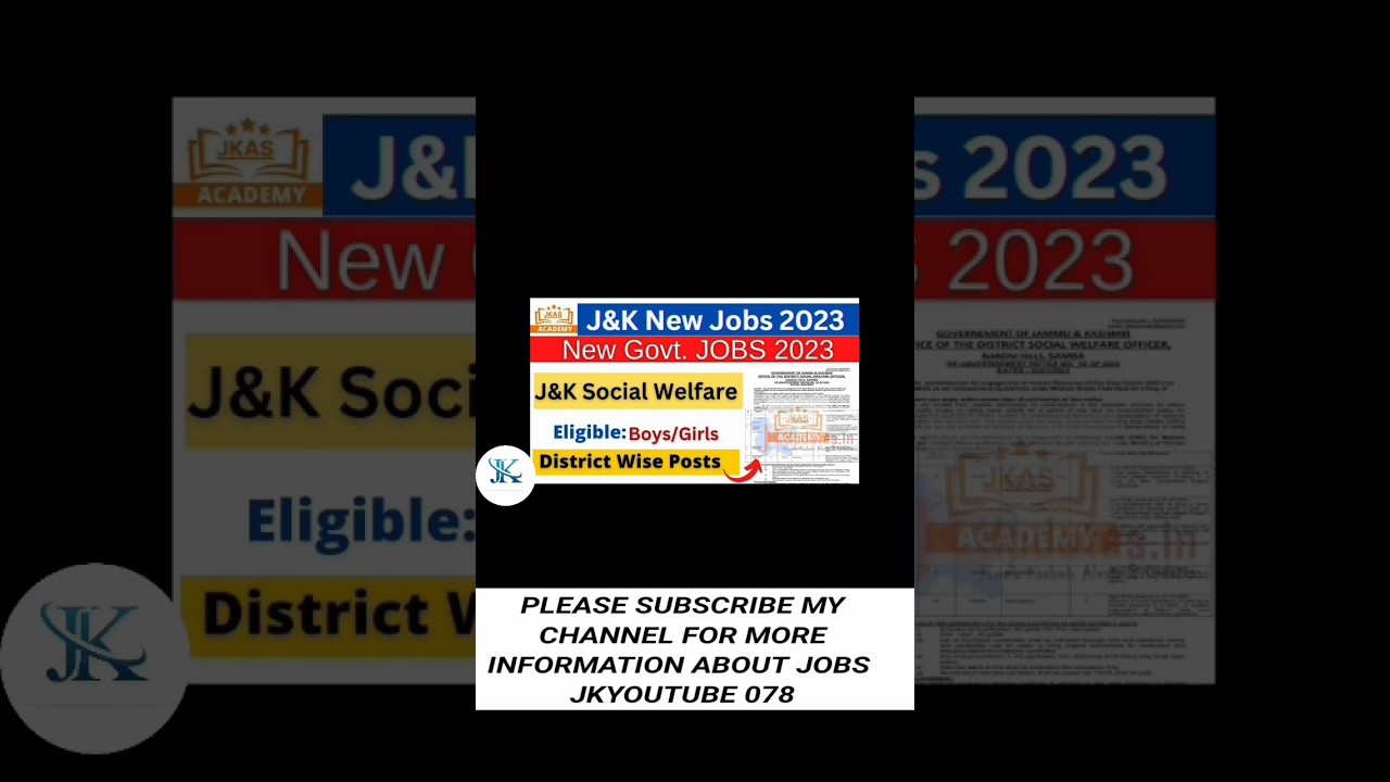J&K New Job Recuriment 2023 || J&K Social Welfare Jobs Update 2023 || J&K 10th Pass Jobs 2023