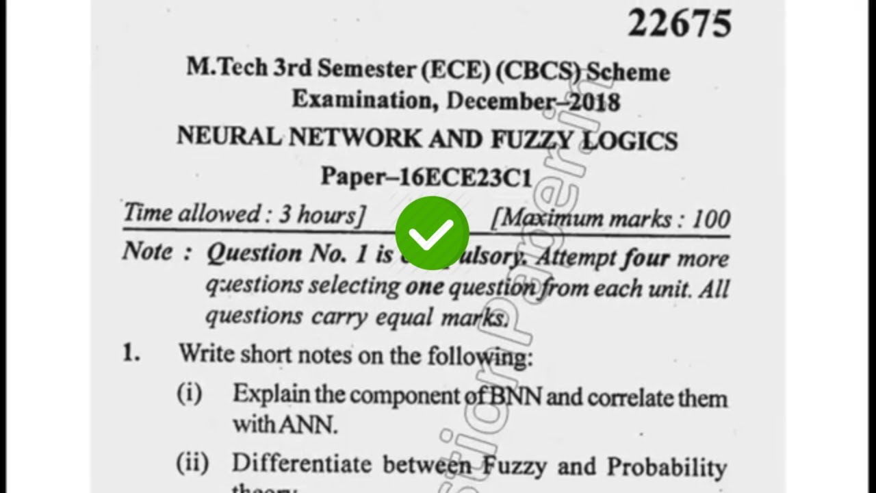2018 Mdu MTech ECE 3rd Sem Neural Network & Fuzzy Logics Question Paper ...