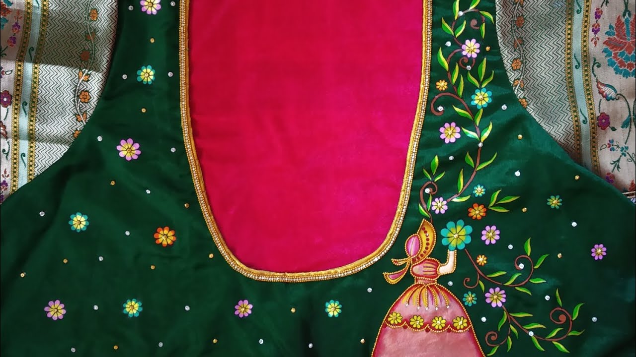 Handpainted floral design blouse blouse painting easy floral