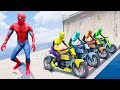 TEAM SPIDER-MAN MOTORBIKE JUMPING CHALLENGE - DANGEROUS BURNING FOREST OBSTACLES