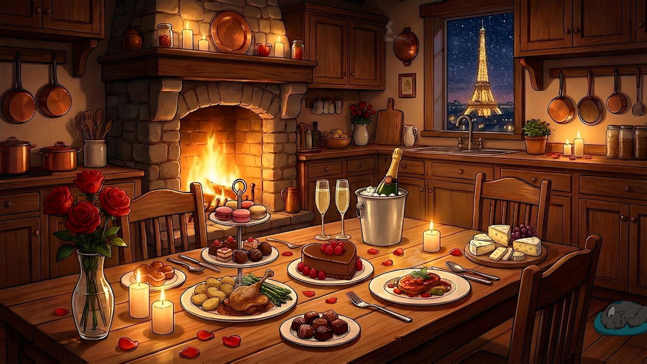 Romantic Winter Dinner in a Cozy Paris Kitchen ❄️ Quiet Table & Soft Jazz from Another Room